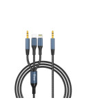 Dudao L12Pro 3.5mm Jack to 3.5mm Jack/USB-C/Lightning 3-in-1 cable 1m grå