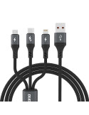 Dudao L3E 3-i-1 USB-A til MicroUSB/USB-C/Lightning 66W 1,2m Sort